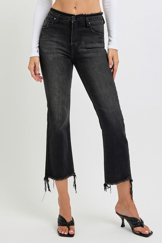 RISEN Full Size Raw Hem Cropped Flare Jeans Plus Size - Jsopretty.com