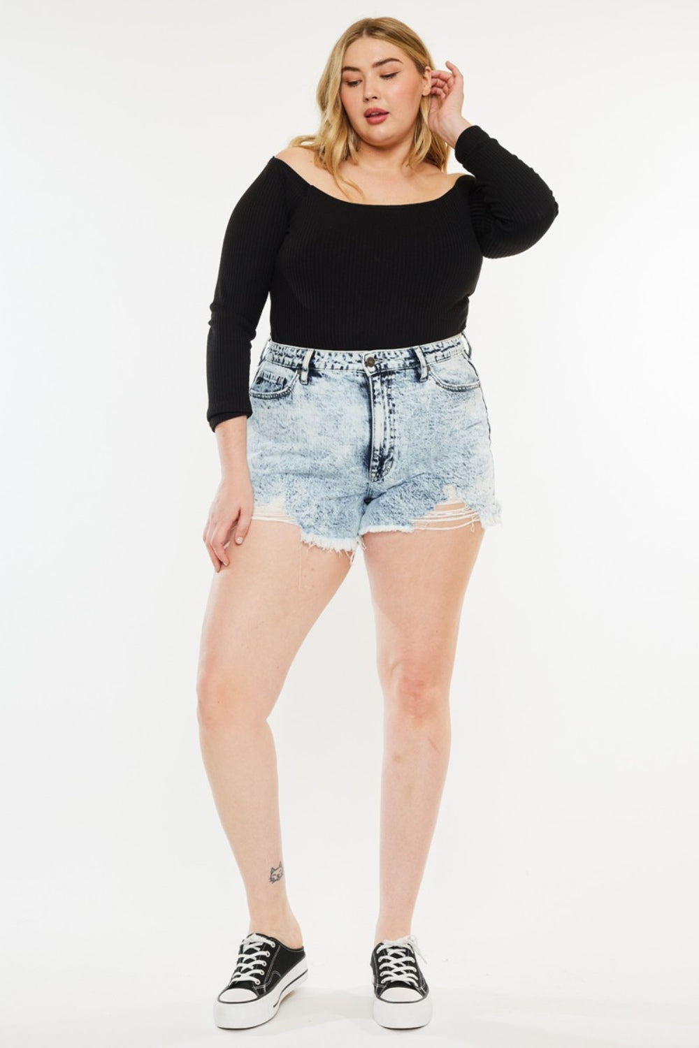 Kancan Full Size Distressed High Waist Denim Shorts - Jsopretty.com