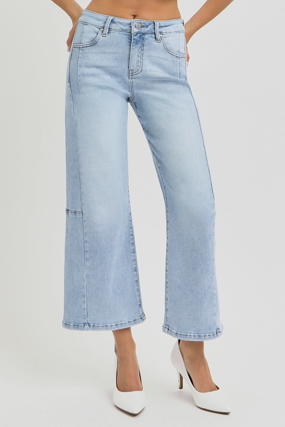 RISEN Full Size High Rise Seamed Detail Wide Leg Crop Jeans - Jsopretty.com