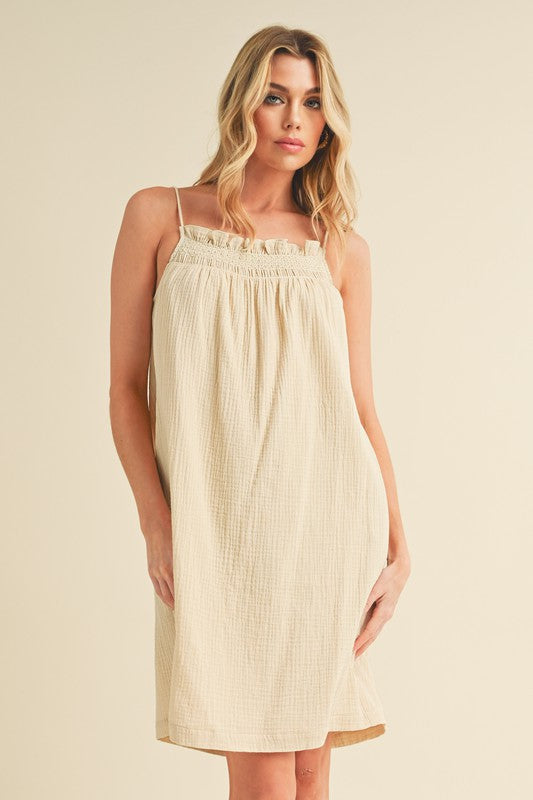 Aemi + Co Embroidered Trim Gauze Square Neck Mini Cami Dress - Jsopretty.com