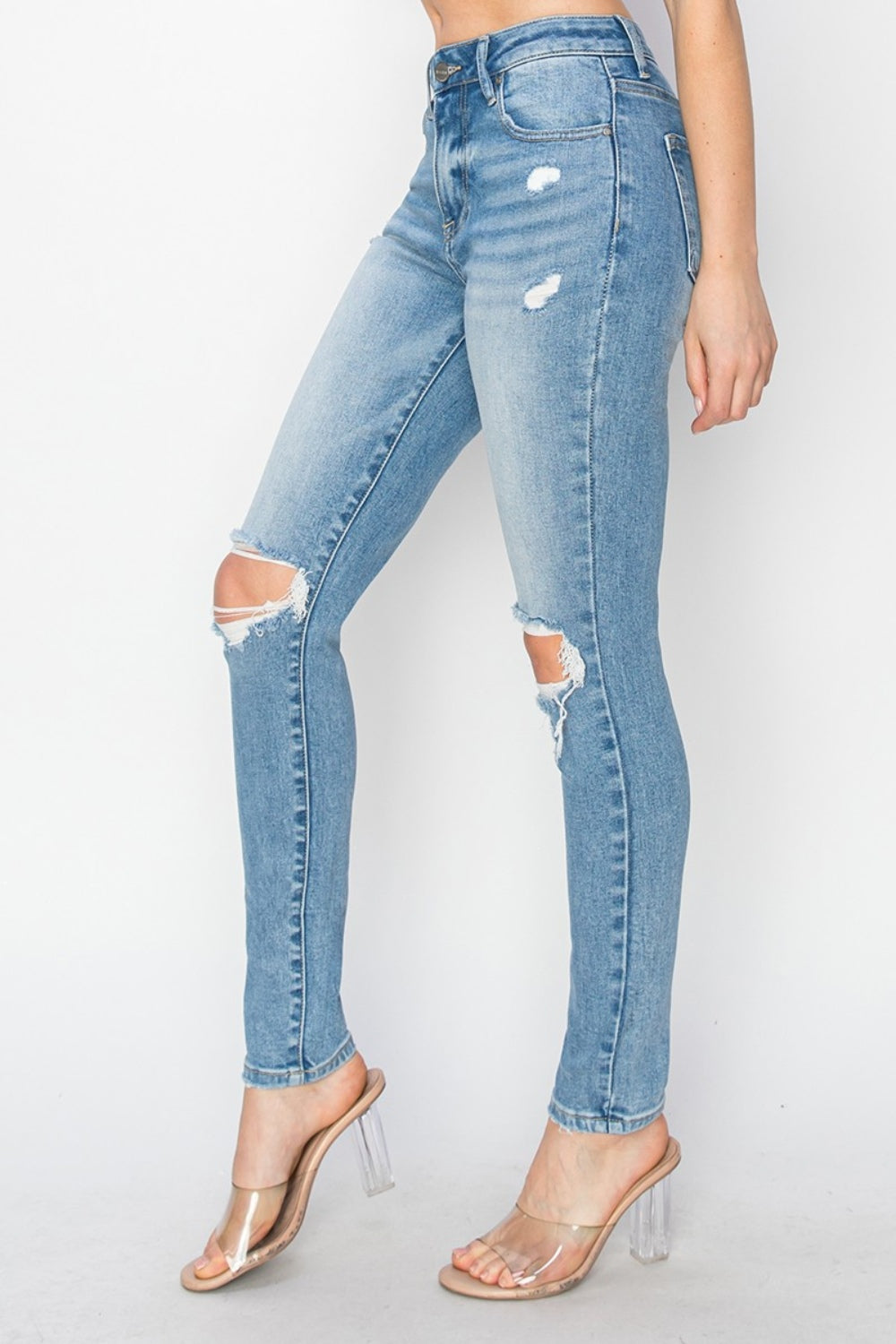 Risen Full Size High Rise Knee Distressed Skinny Jeans - Jsopretty.com