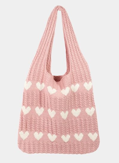 Fame Contrast Heart Crochet Tote Bag - Jsopretty.com