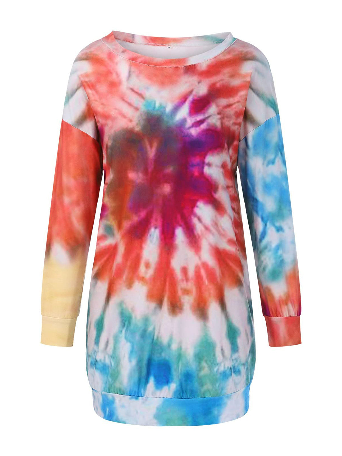 Full Size Tie-Dye Round Neck Long Sleeve Dress - Jsopretty.com