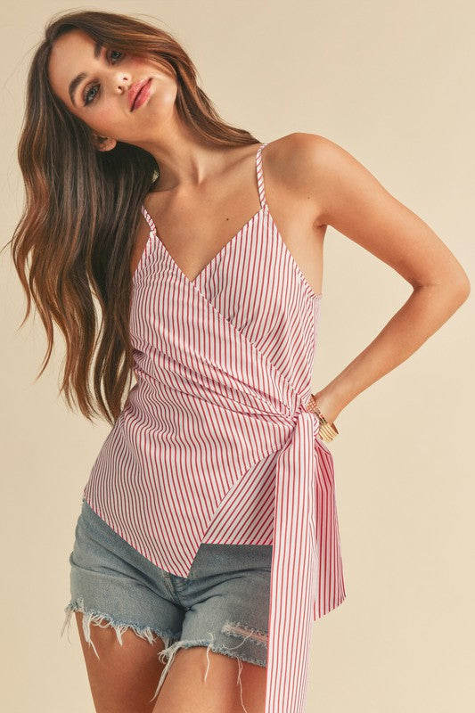 Aemi + Co Side Knotted Surplice Striped Cami - Jsopretty.com