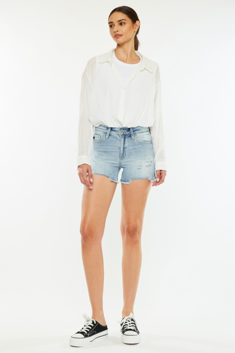 Kancan High Rise Side Slit Denim Shorts - Jsopretty.com