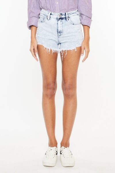 Kancan High Rise Frayed Hem Denim Shorts - Jsopretty.com