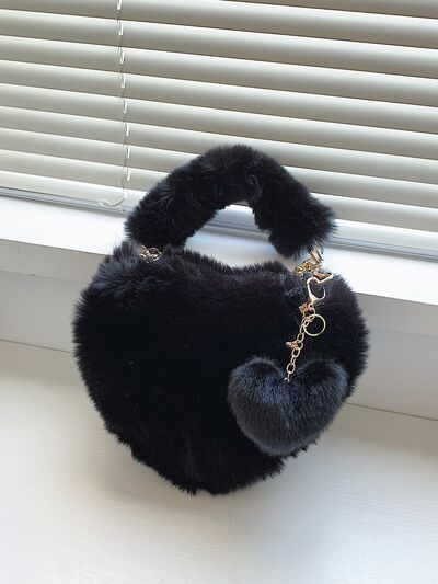 Heart Shape Faux Fur Handbag - Jsopretty.com