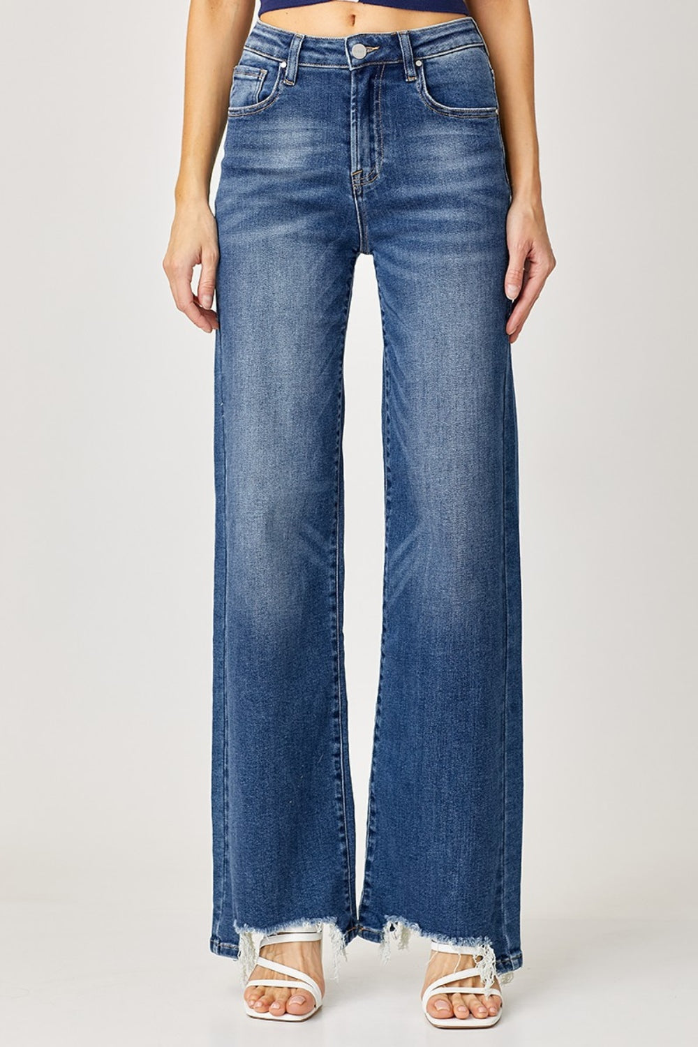 Risen Full Size High Rise Frayed Hem Wide Leg Jeans - Jsopretty.com