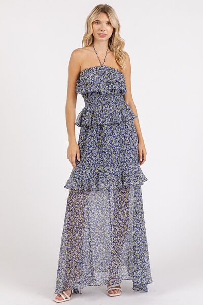 Mittoshop Ruffled Smocked Floral Halter Neck Maxi Dress - Jsopretty.com