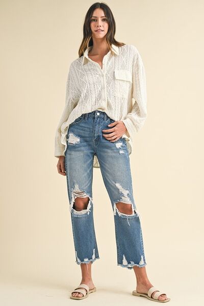 Annie Wear Distressed Raw Hem Cropped Jeans - Jsopretty.com