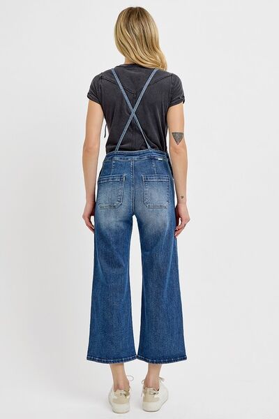 RISEN Full Size Knotted Strap Denim Overalls with Pockets Plus Size - Jsopretty.com