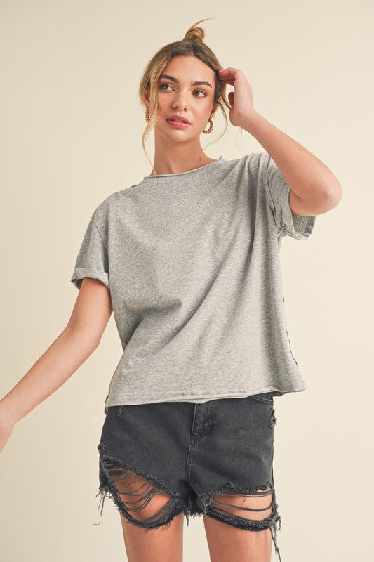 Aemi + Co Exposed Seam Round Neck Short Sleeve T-Shirt - Jsopretty.com