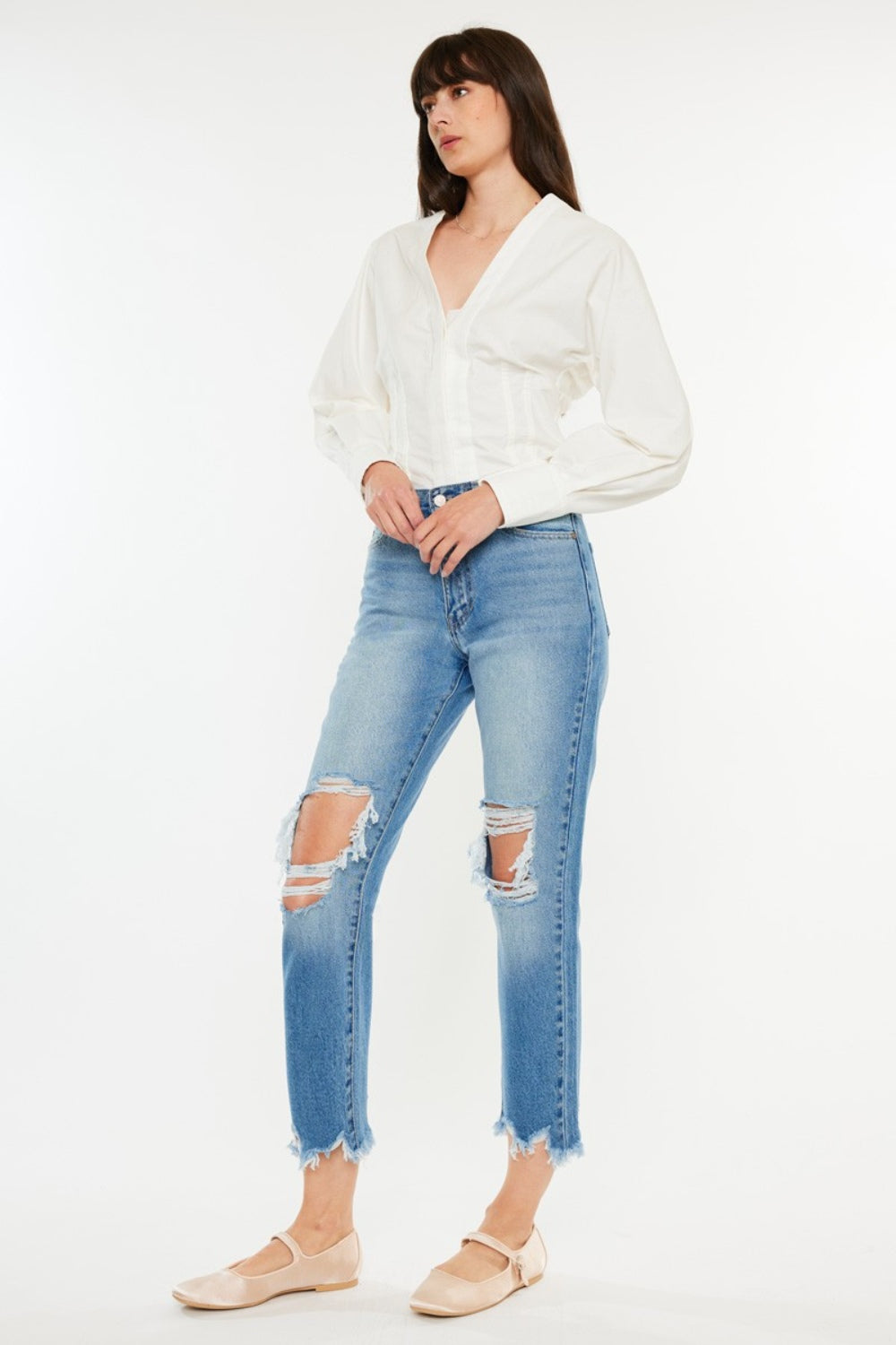 Kancan Distressed Frayed Hem Cropped Jeans - Jsopretty.com