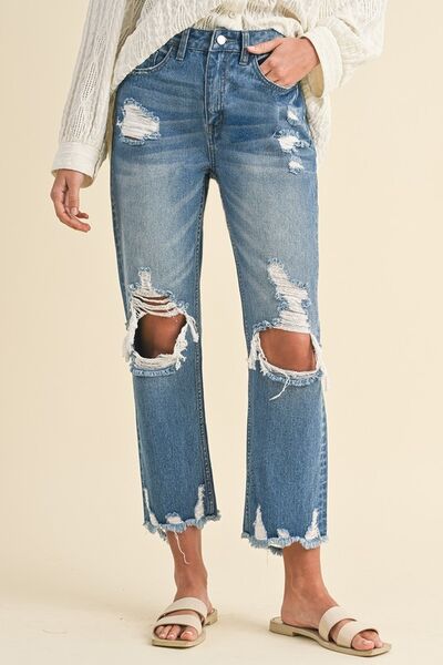 Annie Wear Distressed Raw Hem Cropped Jeans - Jsopretty.com