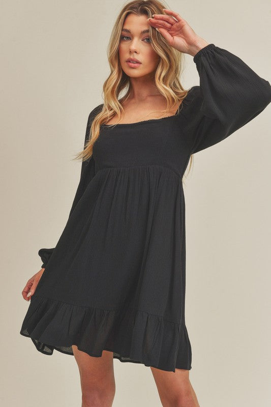 Aemi + Co Ruffled Hem Square Neck Balloon Sleeve Mini Dress - Jsopretty.com