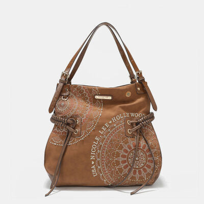 Nicole Lee USA Side Braided Tassel Inlaid Rhinestone Embroidery Hobo Bag - Jsopretty.com