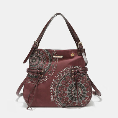 Nicole Lee USA Side Braided Tassel Inlaid Rhinestone Embroidery Hobo Bag - Jsopretty.com