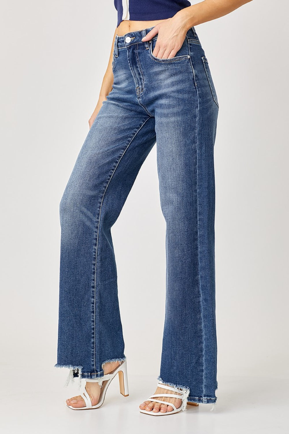 Risen Full Size High Rise Frayed Hem Wide Leg Jeans - Jsopretty.com