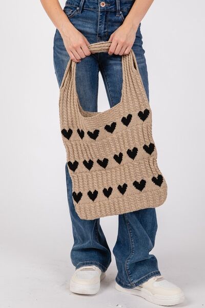 Fame Contrast Heart Crochet Tote Bag - Jsopretty.com