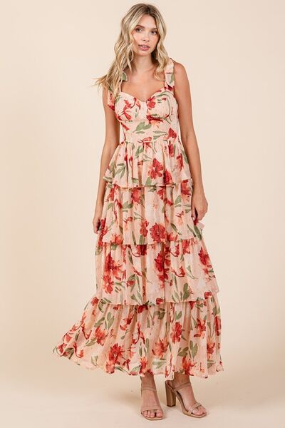 Mittoshop Layered Floral Sweetheart Neck Maxi Dress - Jsopretty.com