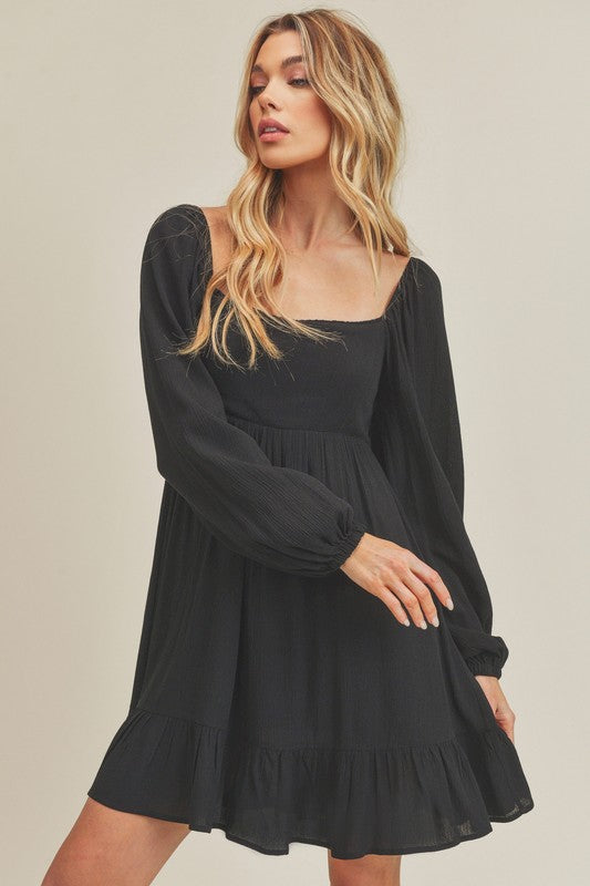 Aemi + Co Ruffled Hem Square Neck Balloon Sleeve Mini Dress - Jsopretty.com