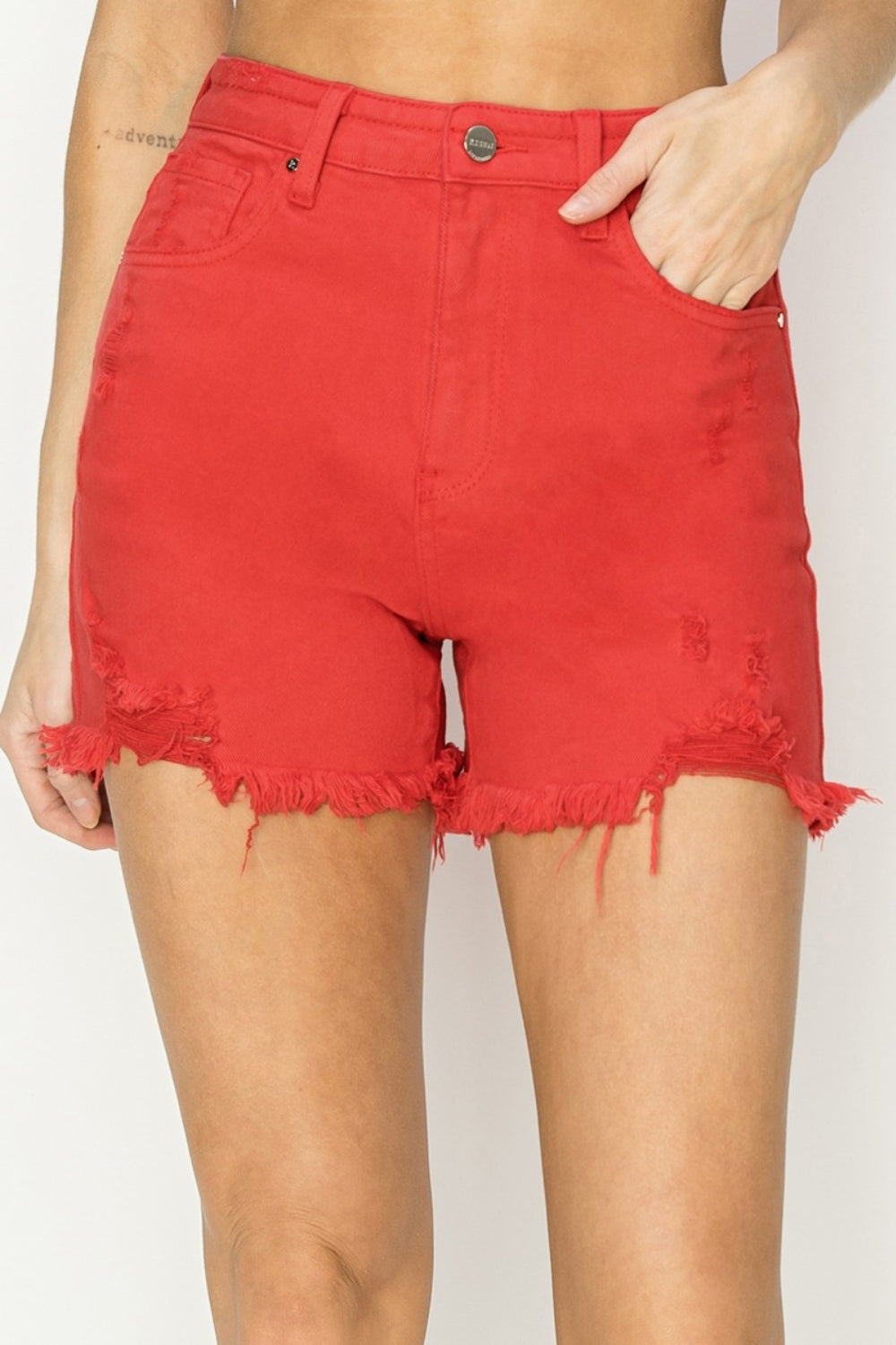 RISEN High Rise Distressed Denim Shorts - Jsopretty.com