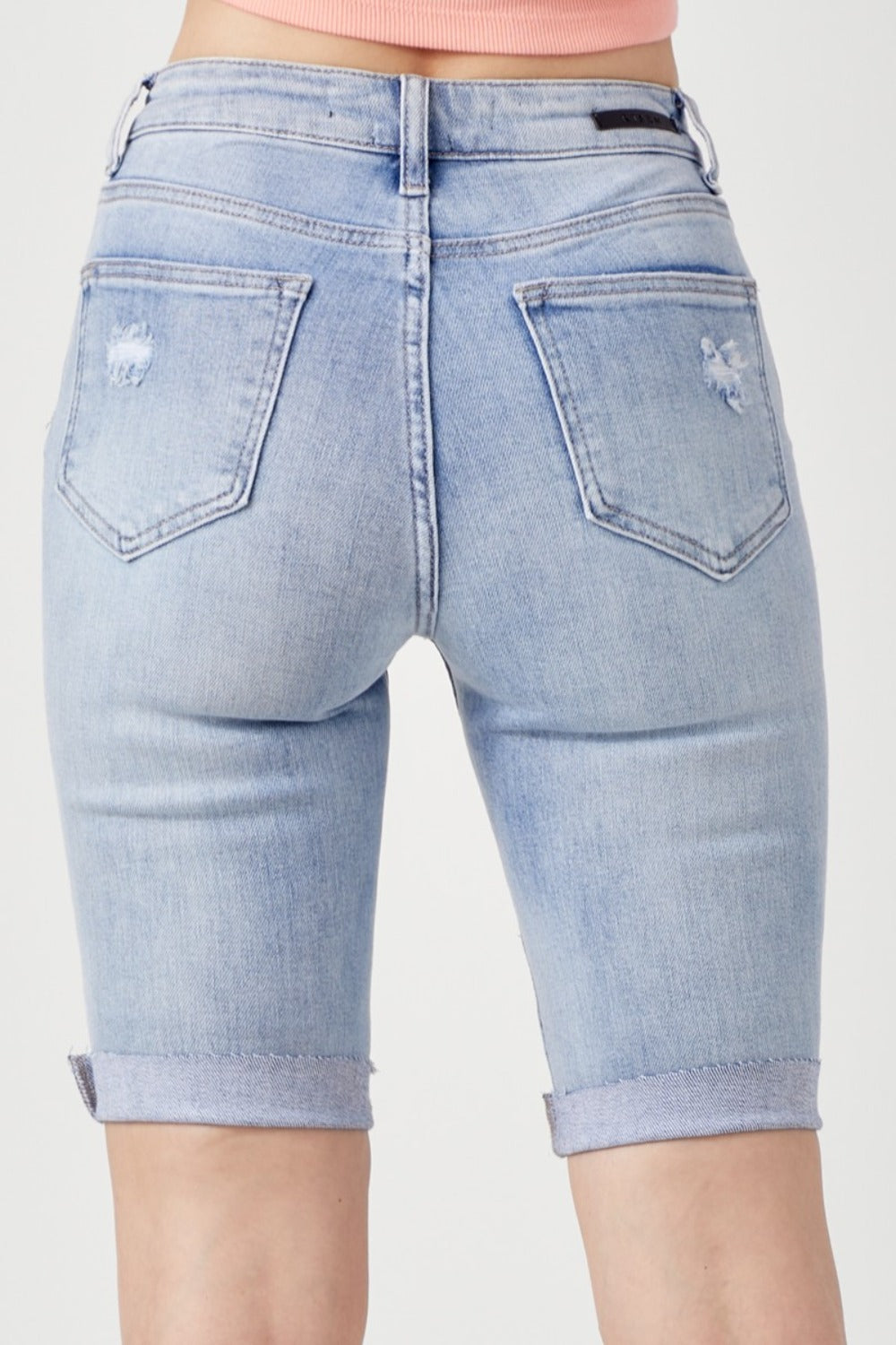 RISEN High Rise Distressed Denim Bermuda Shorts - Jsopretty.com