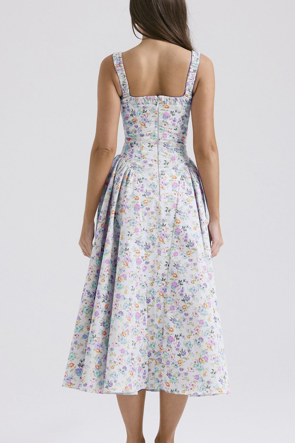 Floral Square Neck Wide Strap Midi Dress - Jsopretty.com