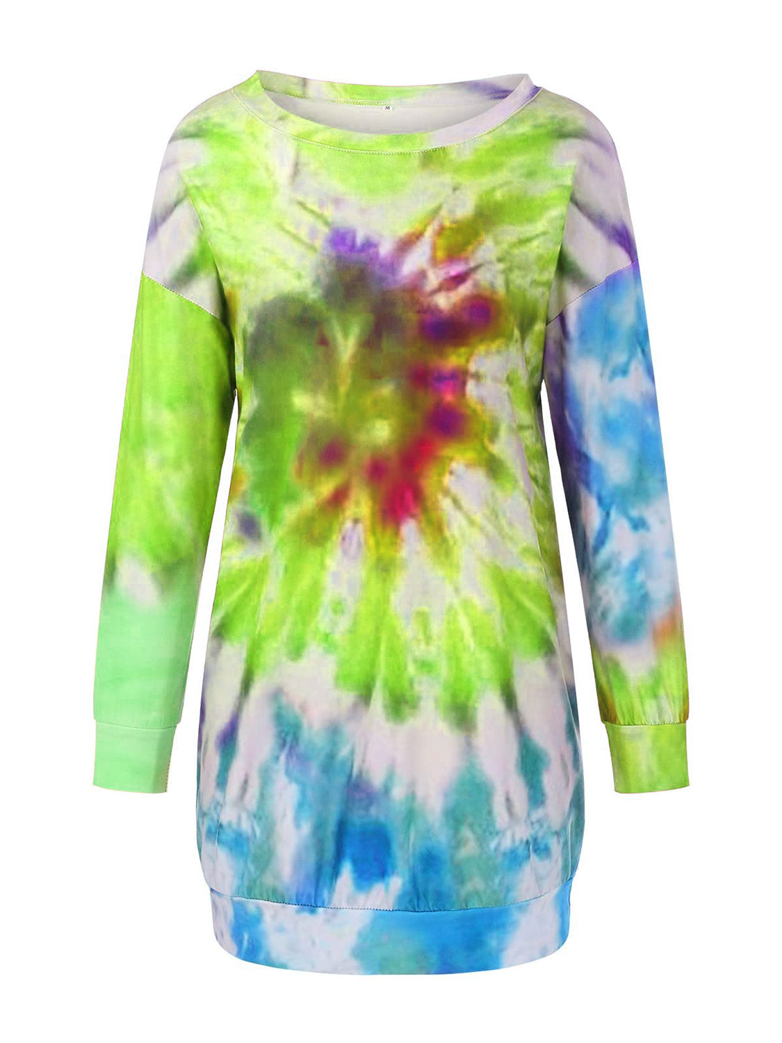 Full Size Tie-Dye Round Neck Long Sleeve Dress - Jsopretty.com