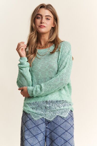 J.NNA Lace Detail Long Sleeve Knit Top - Jsopretty.com