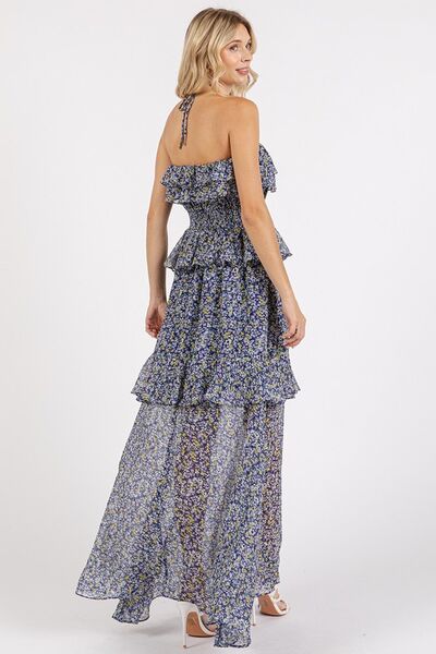 Mittoshop Ruffled Smocked Floral Halter Neck Maxi Dress - Jsopretty.com