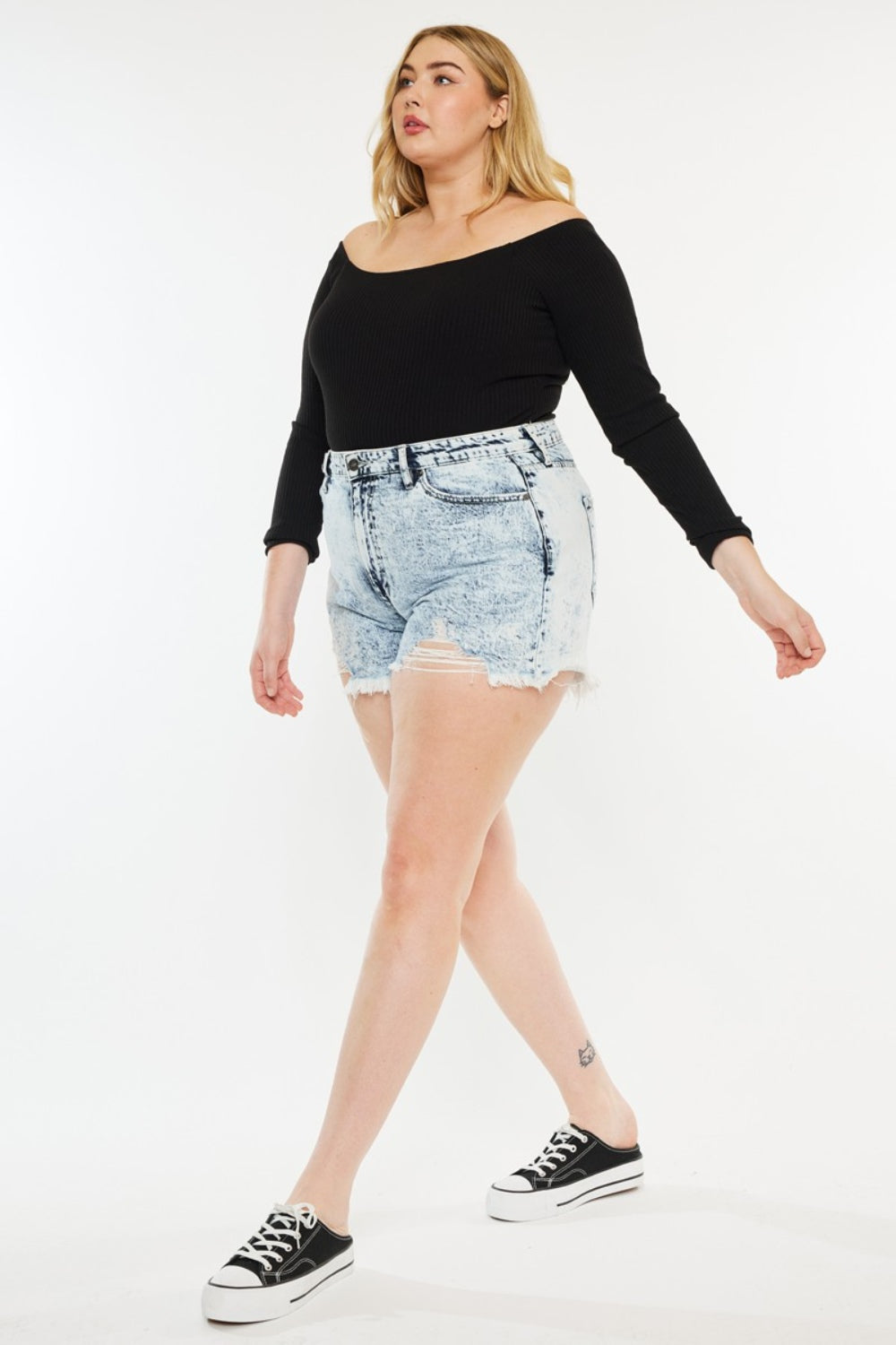 Kancan Full Size Distressed High Waist Denim Shorts - Jsopretty.com