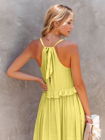 Ruffled Sleeveless Tiered Maxi Dress with Pockets - Jsopretty.com