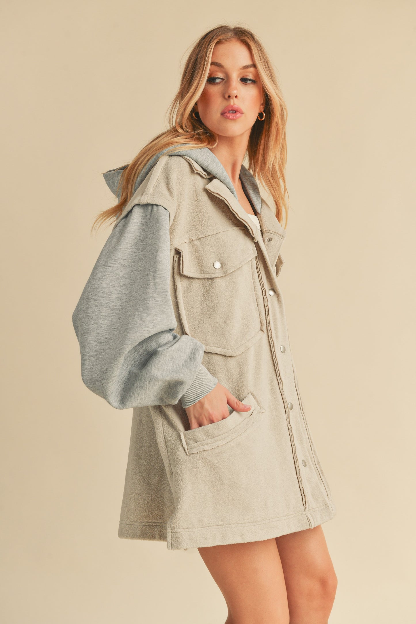 Aemi+Co Snap Down Contrast Hooded Jacket - Jsopretty.com