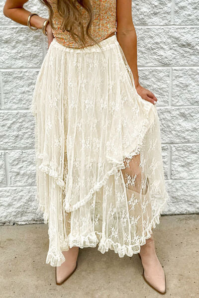 Lace Tiered Midi Skirt - Jsopretty.com