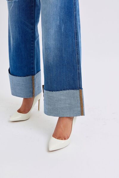 Judy Blue Full Size Distressed High Waist Wide Leg Jeans - Jsopretty.com