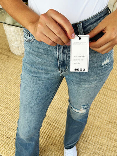 Judy Blue Full Size Mid Rise Destroyed Hem Distressed Jeans - Jsopretty.com