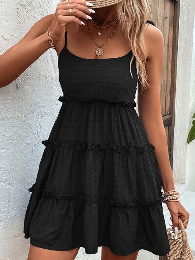 Shiny Frill Spaghetti Strap Tiered Dress - Jsopretty.com