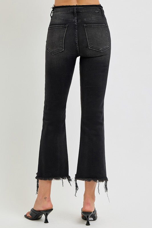 RISEN Full Size Raw Hem Cropped Flare Jeans Plus Size - Jsopretty.com