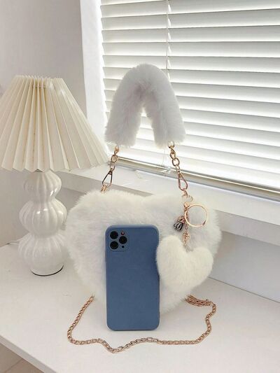 Heart Shape Faux Fur Handbag - Jsopretty.com