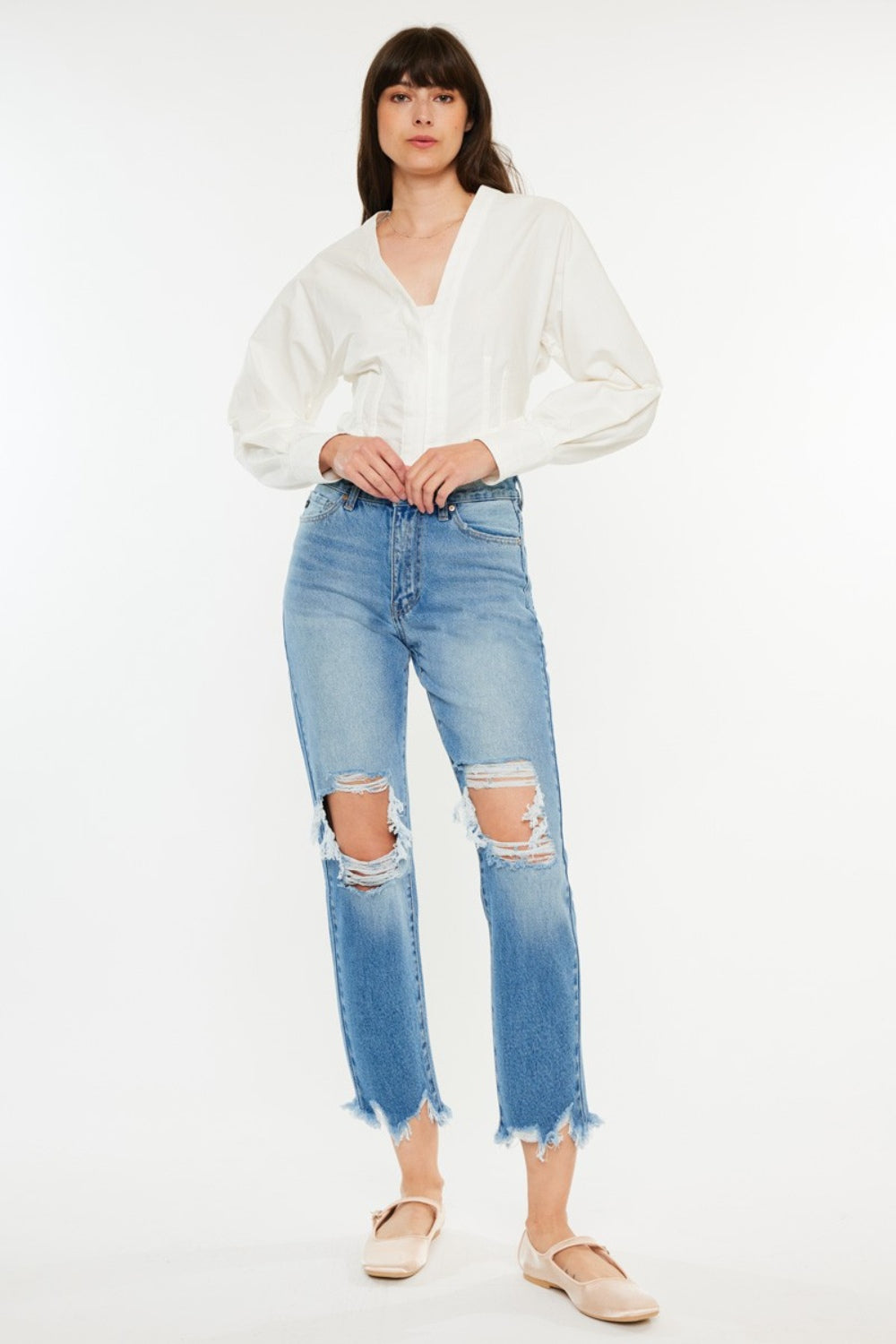 Kancan Distressed Frayed Hem Cropped Jeans - Jsopretty.com