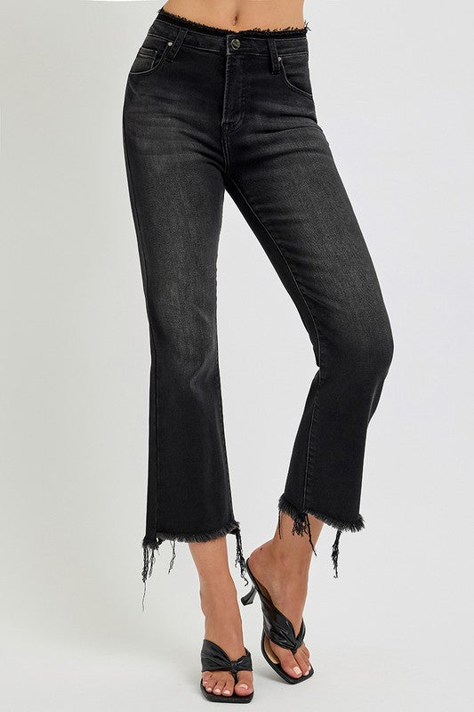 RISEN Full Size Raw Hem Cropped Flare Jeans Plus Size - Jsopretty.com