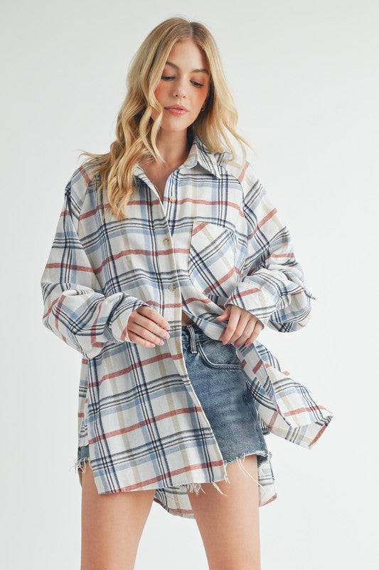 Aemi + Co Plaid Button Up Flannel Shirt with Chest Pocket - Jsopretty.com