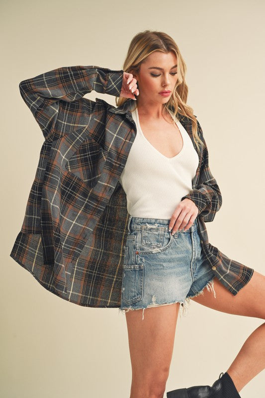 Aemi + Co Flannel Plaid Button Up Raglan Sleeve Shirt - Jsopretty.com