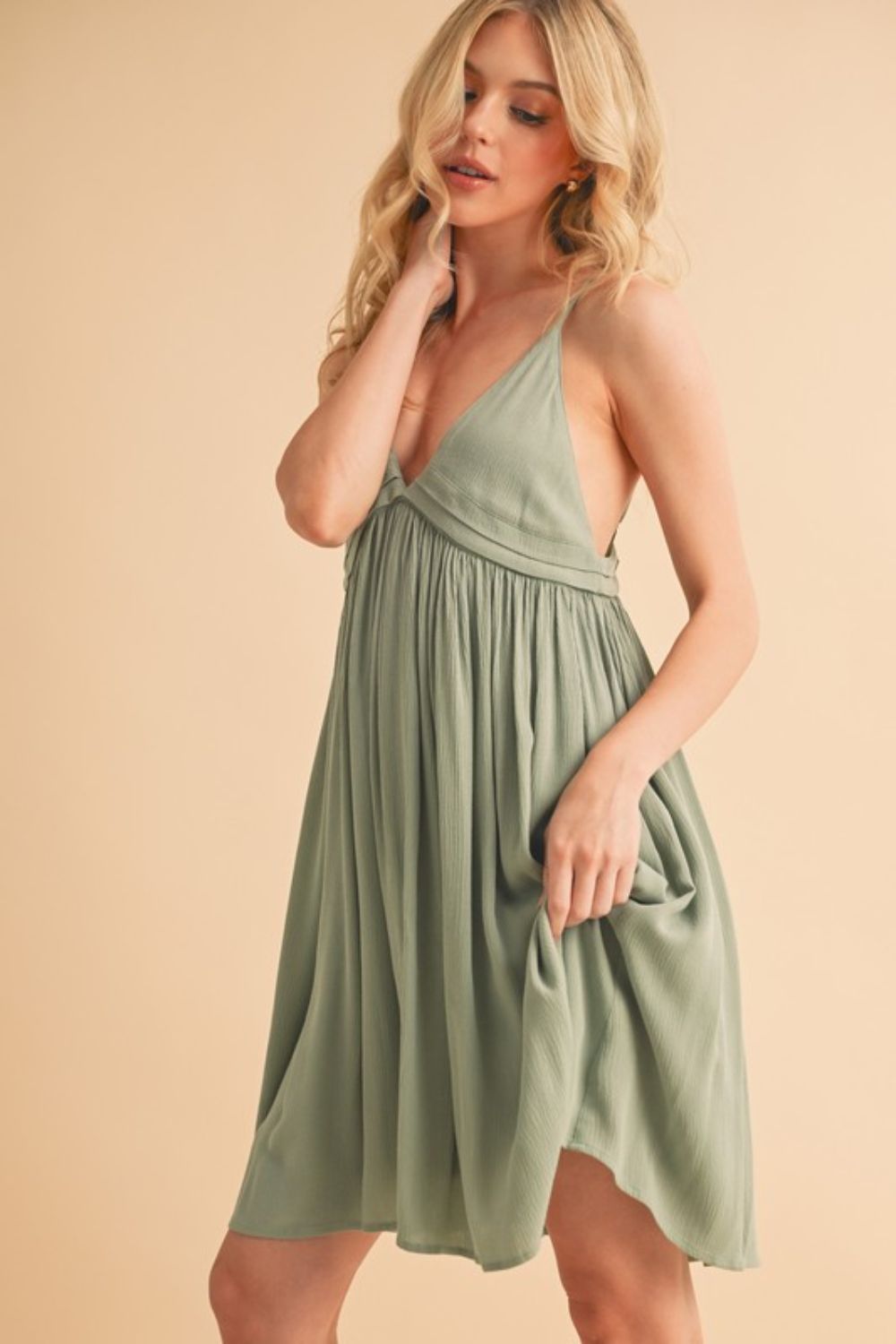 Aemi + Co Ruched Plunge Mini Cami Dress - Jsopretty.com