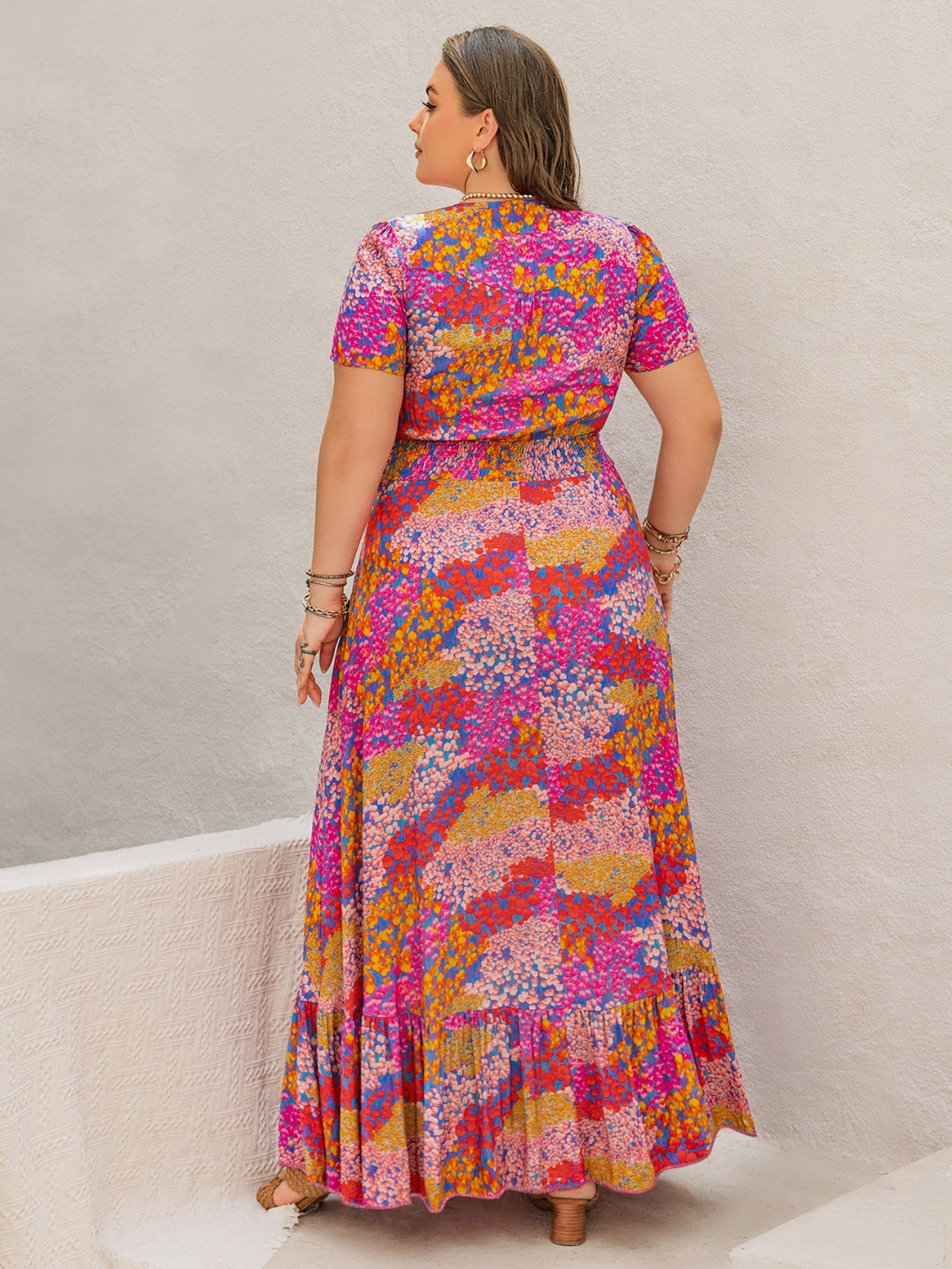 Plus Size Button Up Printed Short Sleeve Maxi Dress - Jsopretty.com