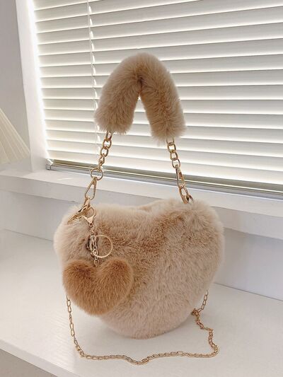 Heart Shape Faux Fur Handbag - Jsopretty.com