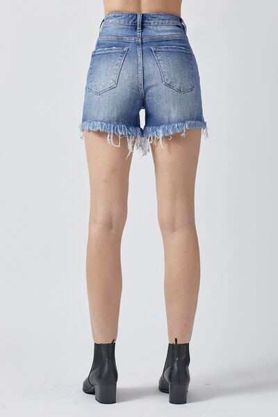 RISEN Raw Hem Asymmetrical Waist Denim Shorts - Jsopretty.com