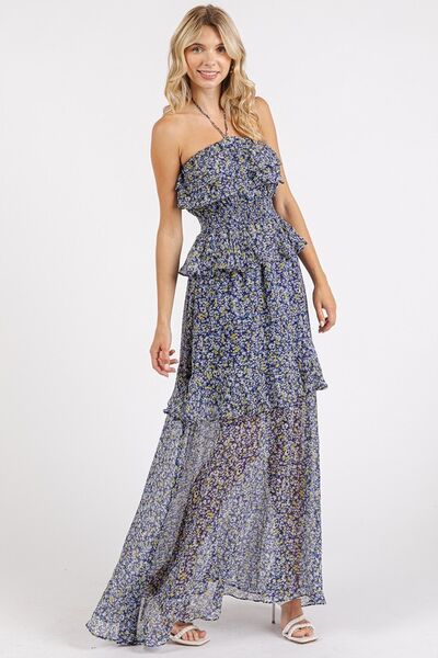 Mittoshop Ruffled Smocked Floral Halter Neck Maxi Dress - Jsopretty.com