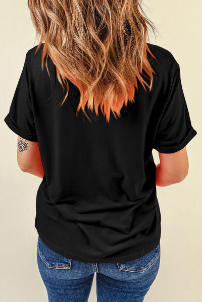 Graphic Round Neck Short Sleeve T-Shirt - Jsopretty.com